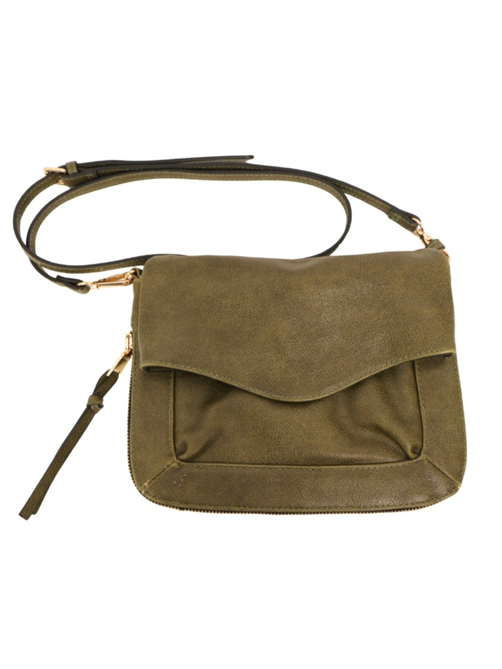 Mode Lux Olive Green Crossbody Bag Gold Hardware Flap Shoulder Purse